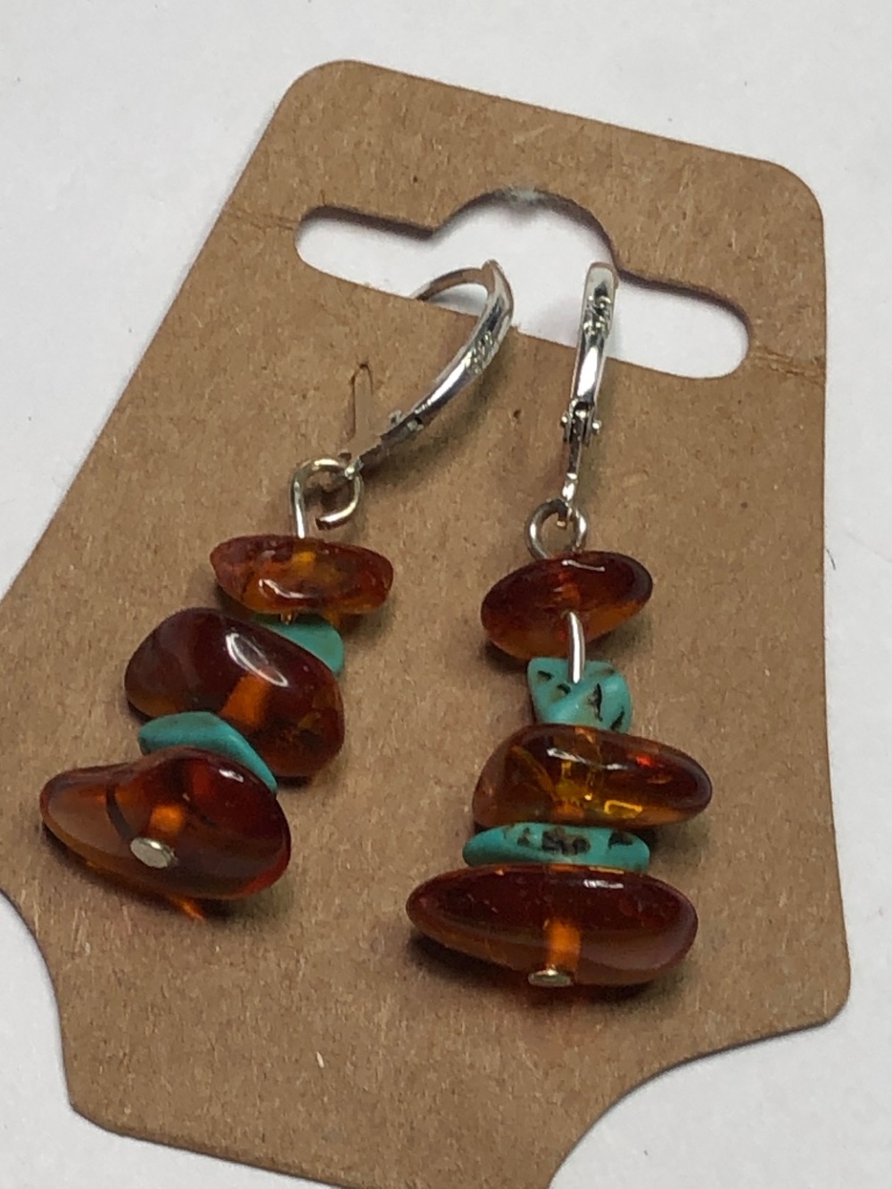 Amber turquoise 925 dangle earrings Natural stone